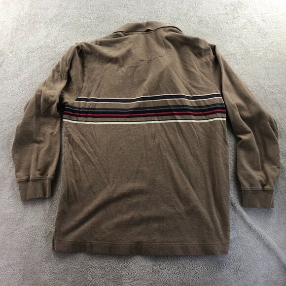 Nautica Mens Rugby Polo Shirt Medium Long Sleeve Striped Tan Classic Casual - Picture 7 of 7